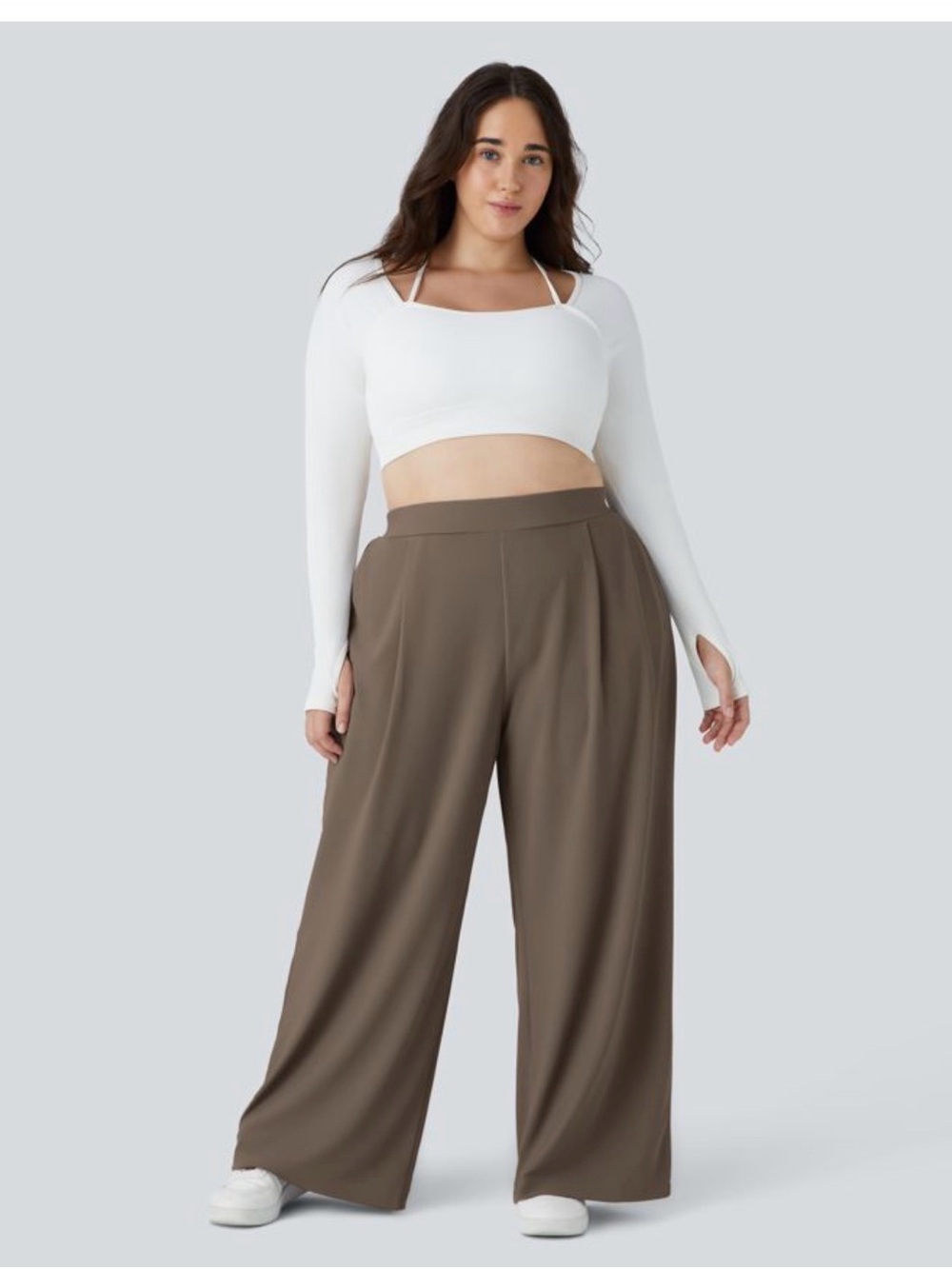 HALARA Women’s Sz XL High Waisted Wide-Leg Career Pull-On Pants in Tan Brown